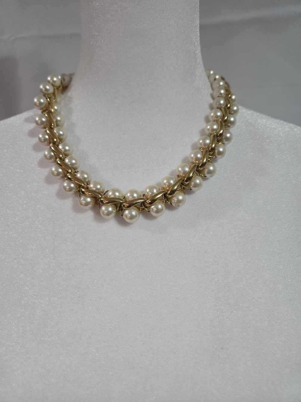 Napier Vintage Gold-Tone Braided Pearl Collar Necklace